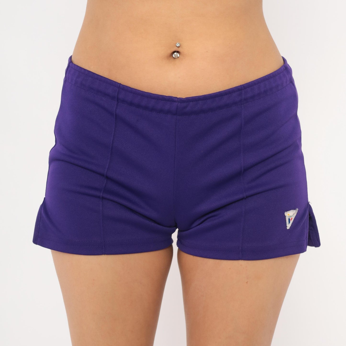 90s Varsity Purple Athletic Shorts Low-Rise Mini Elastic Waist Small S