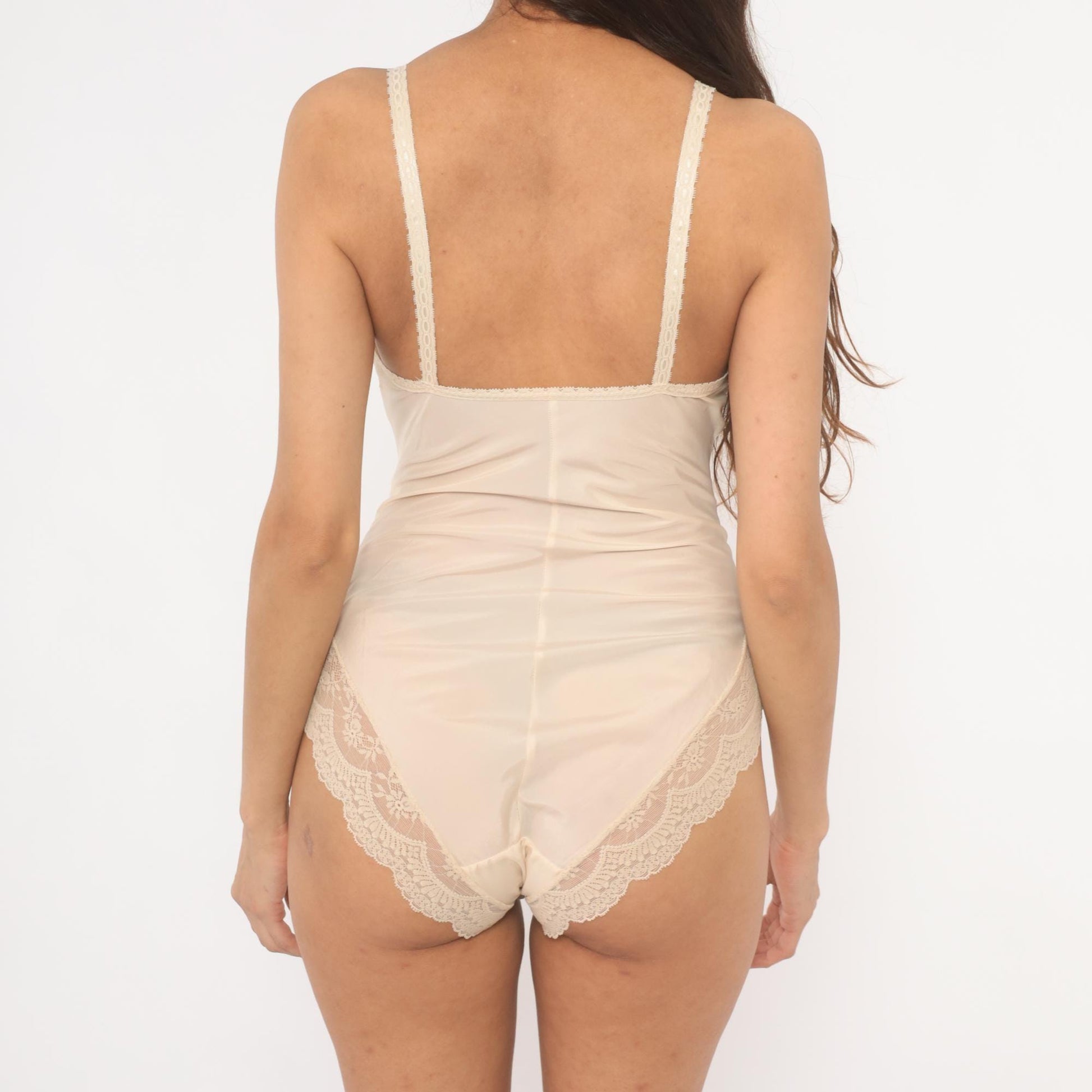 80s Lindsey Roscoe Cream Lace Bodysuit Floral V-Neck Snap Closure Small