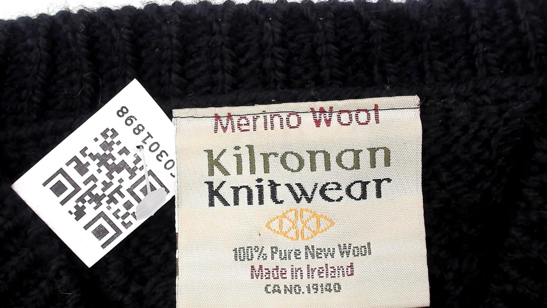 90s Kilronan Knitwear Black Cable Knit Cardigan Wool Crew Neck Medium M