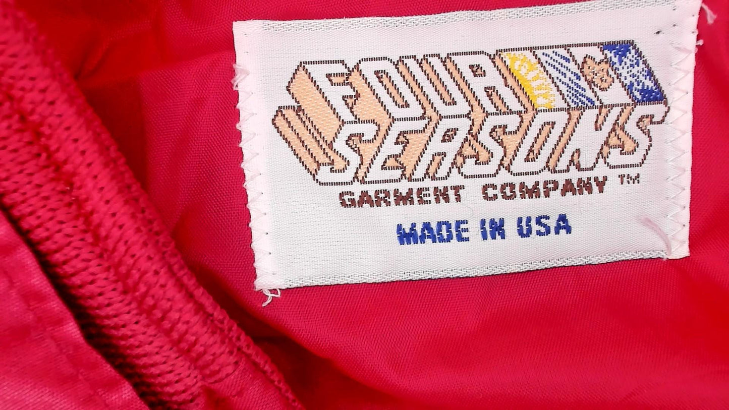 80s Raspberry Bomber Jacket Four Seasons Zip Front Windbreaker Shoulder Tabs Large L