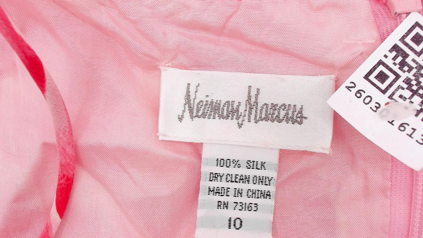 Y2K Neiman Marcus Silk Rose Print Slip Dress Pink Red Midi Slit Small S