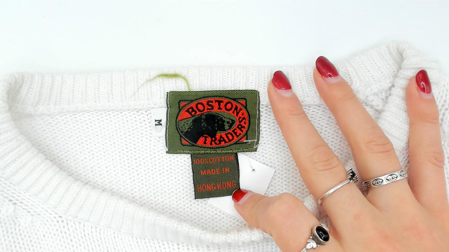 90s Boston Traders Color Block Knit Sweater Navy Green Red White Medium M