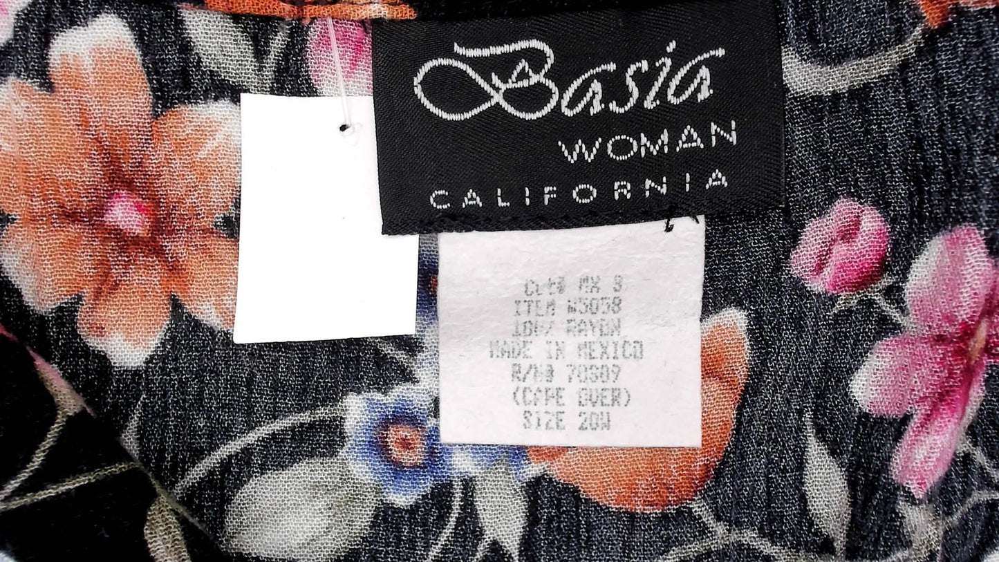 90s Basia Floral Midi Dress Black Lace Collar Pearl Buttons Medium