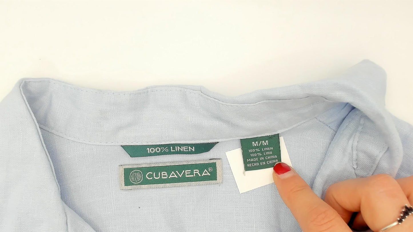 90s Cubavera Powder Blue Linen Camp Collar Shirt Medium M