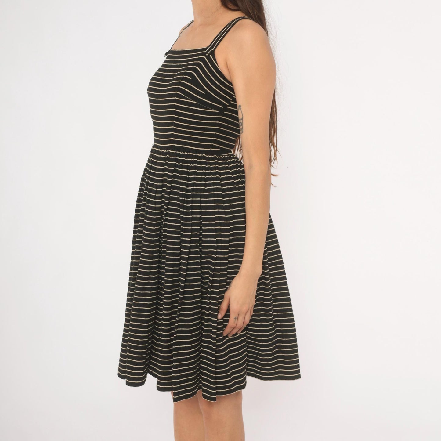 50s Lanz Original Black Pinstripe Sundress Square Neck Spaghetti Strap Extra Small