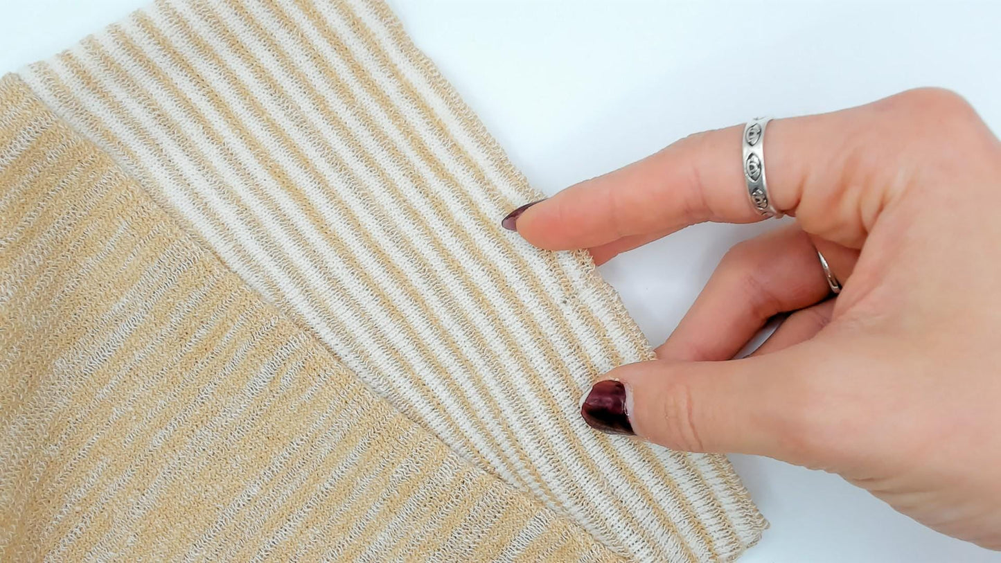 70s Tan Cream Striped Knit Top Cap Sleeve Scoop Neck Small S