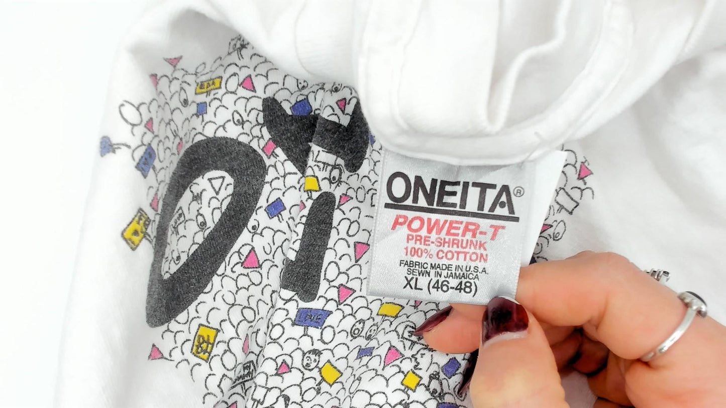 90s Oneita One In A Million DC 93 Crowd Graphic Tee White Cotton Extra Large XL