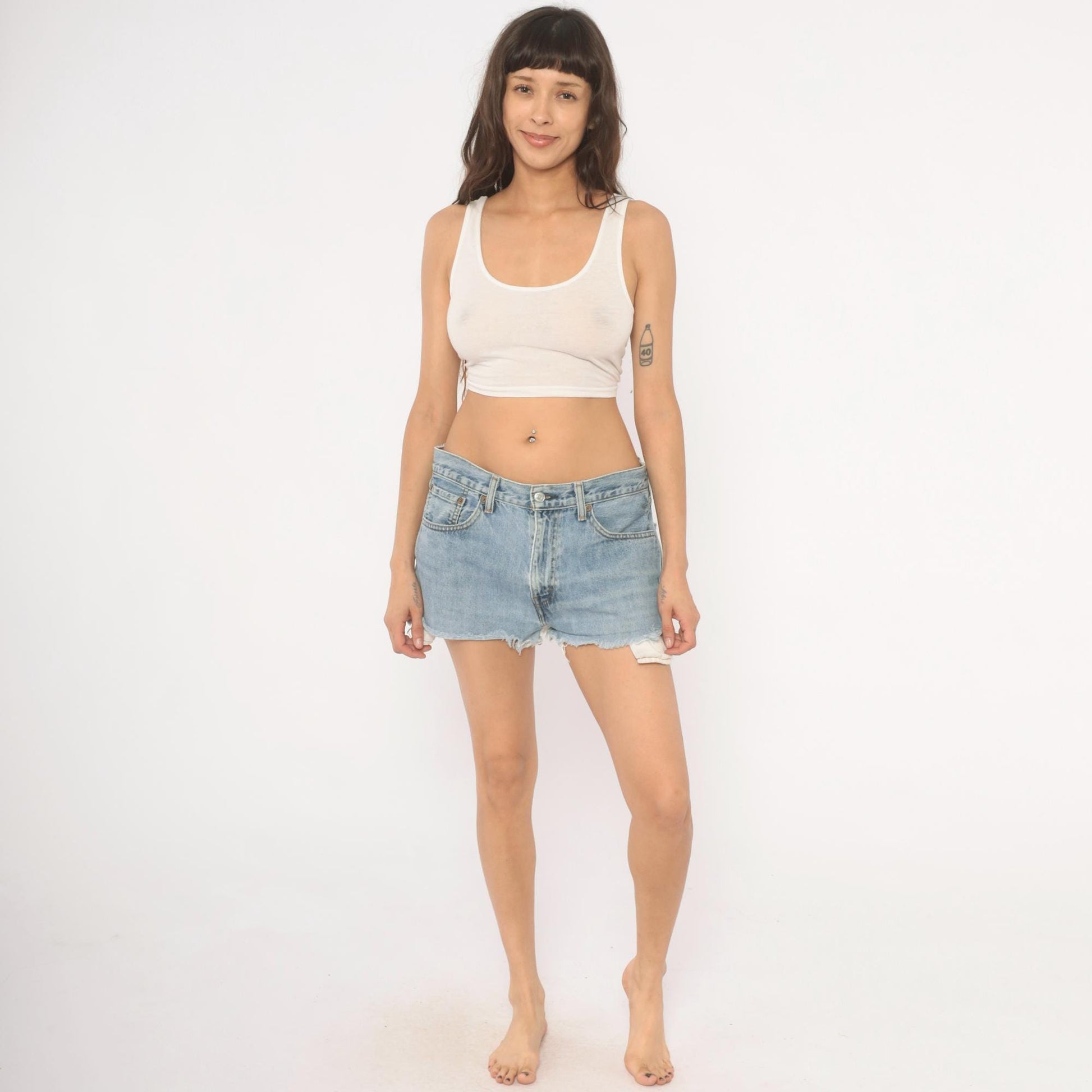 Levi's 505 Cutoff Denim Shorts Light Wash Raw Hem 34 x 30