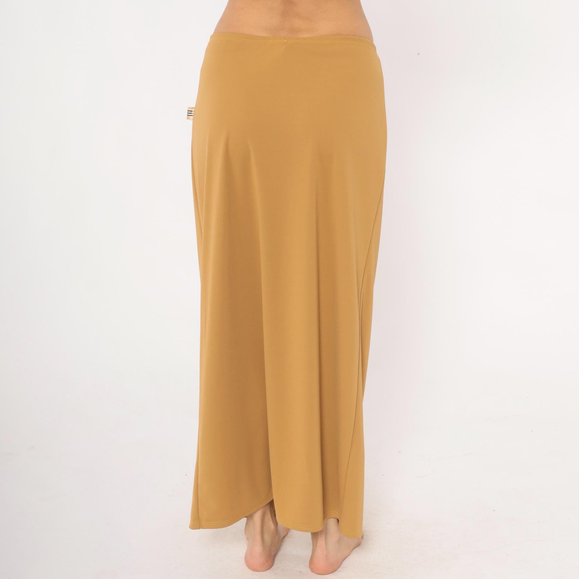 2000s Baby 0 Camel Maxi Skirt Tan A-Line Low Rise Elastic Waist Medium