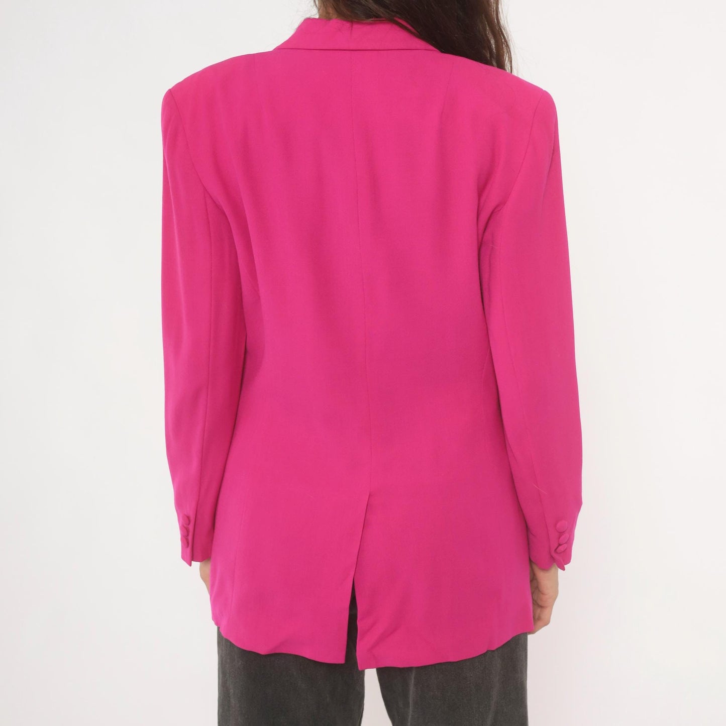 90s N. Valentino Hot Pink Wool Blazer Two-Button Structured Shoulders Medium M