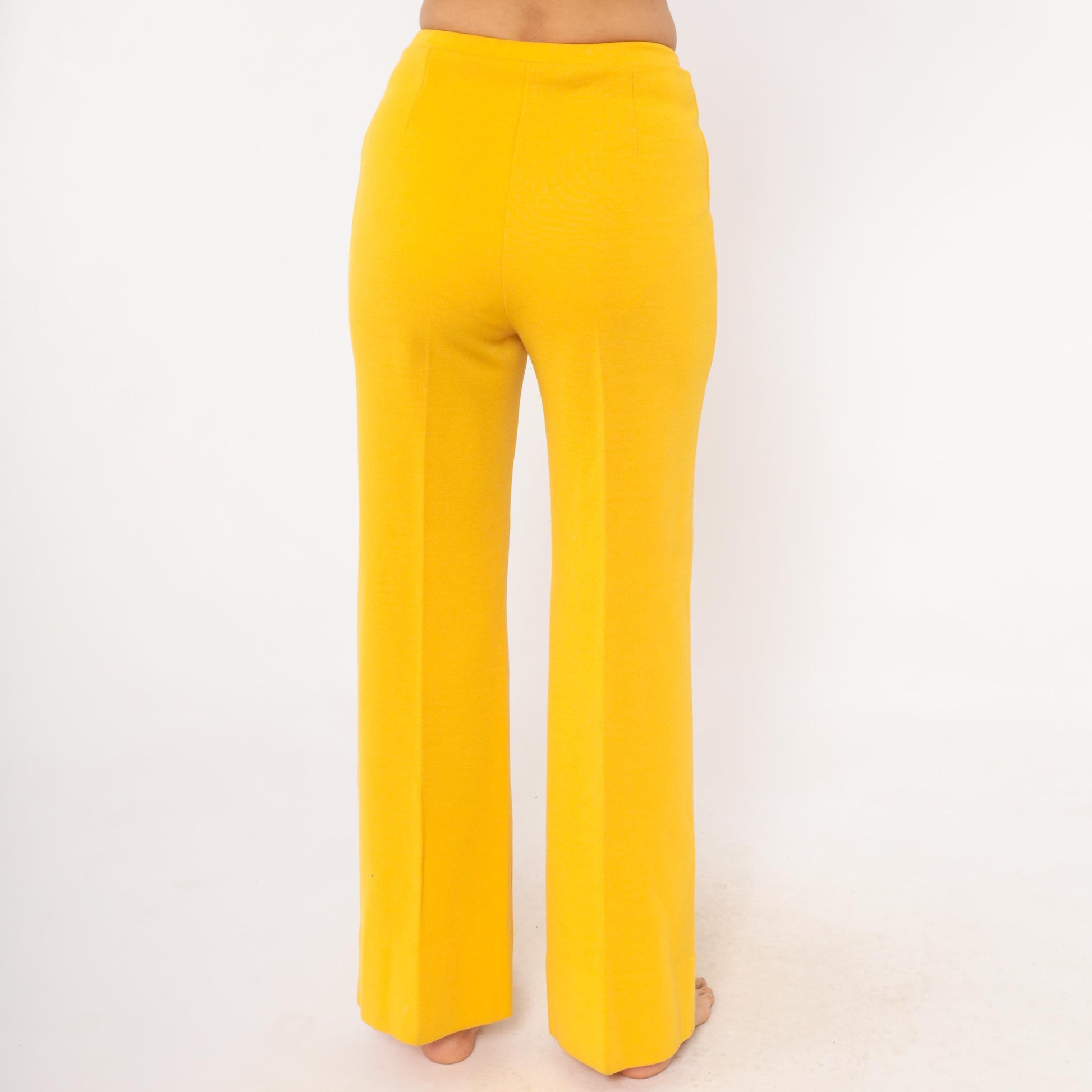 70s Mustard Wide Leg Trousers Pull-On Wool Blend High Waist Straight Leg Large L