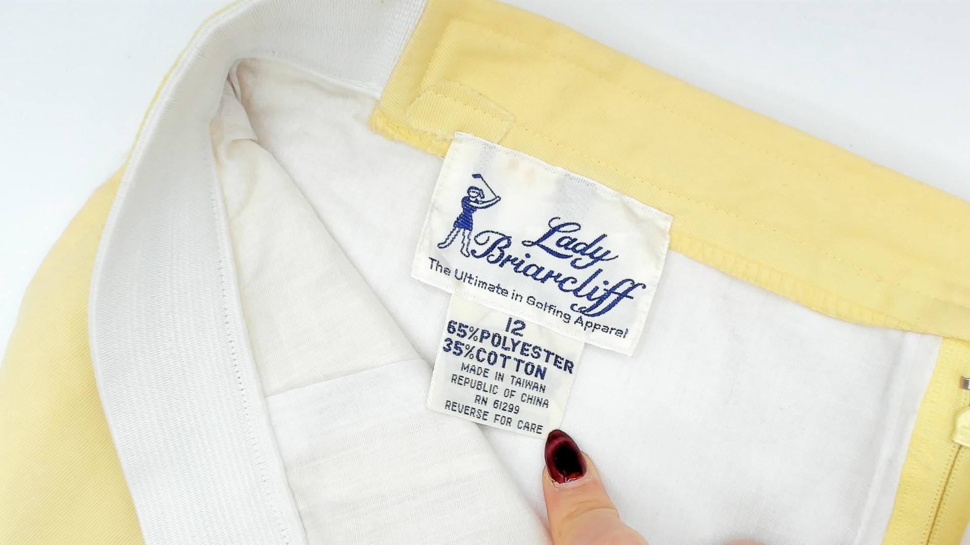 80s Lady Briarcliff Yellow Mini Skirt Striped Waistband Tennis A-Line Medium Large