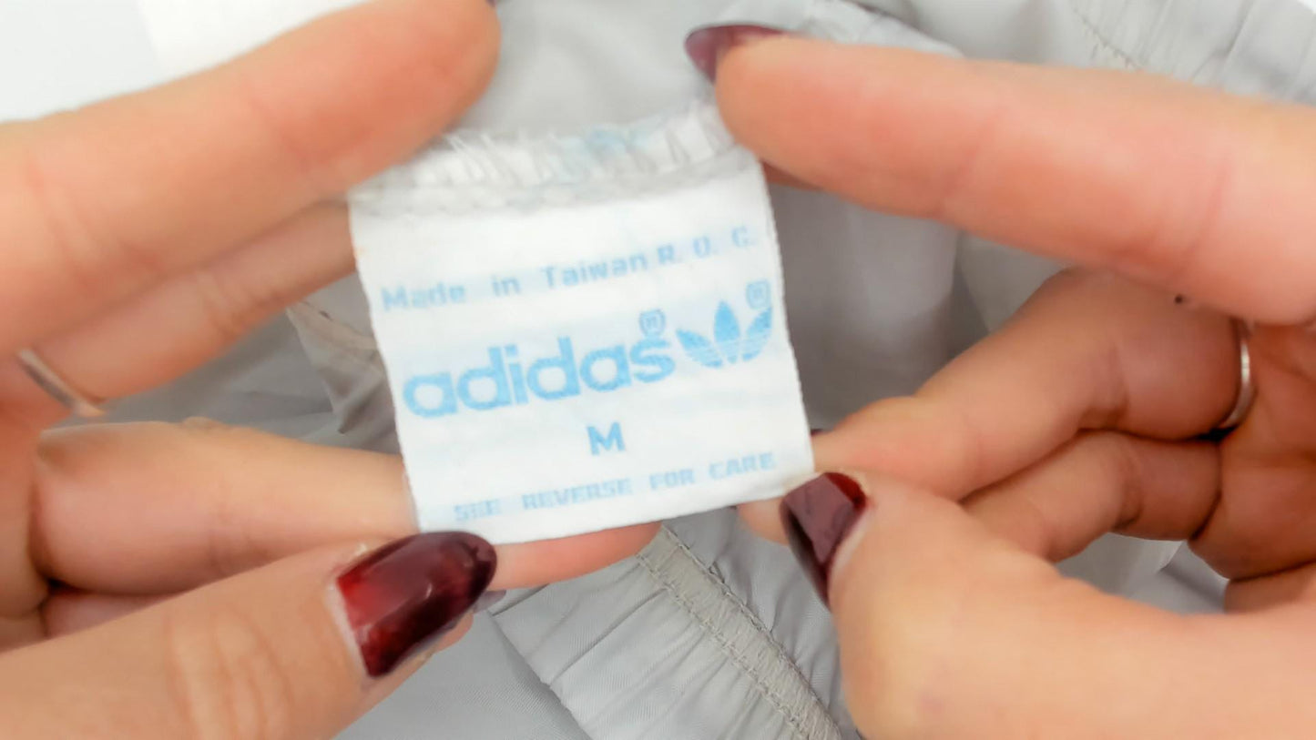 80s Adidas Originals Track Pants Grey Pink Trefoil Logo Medium M