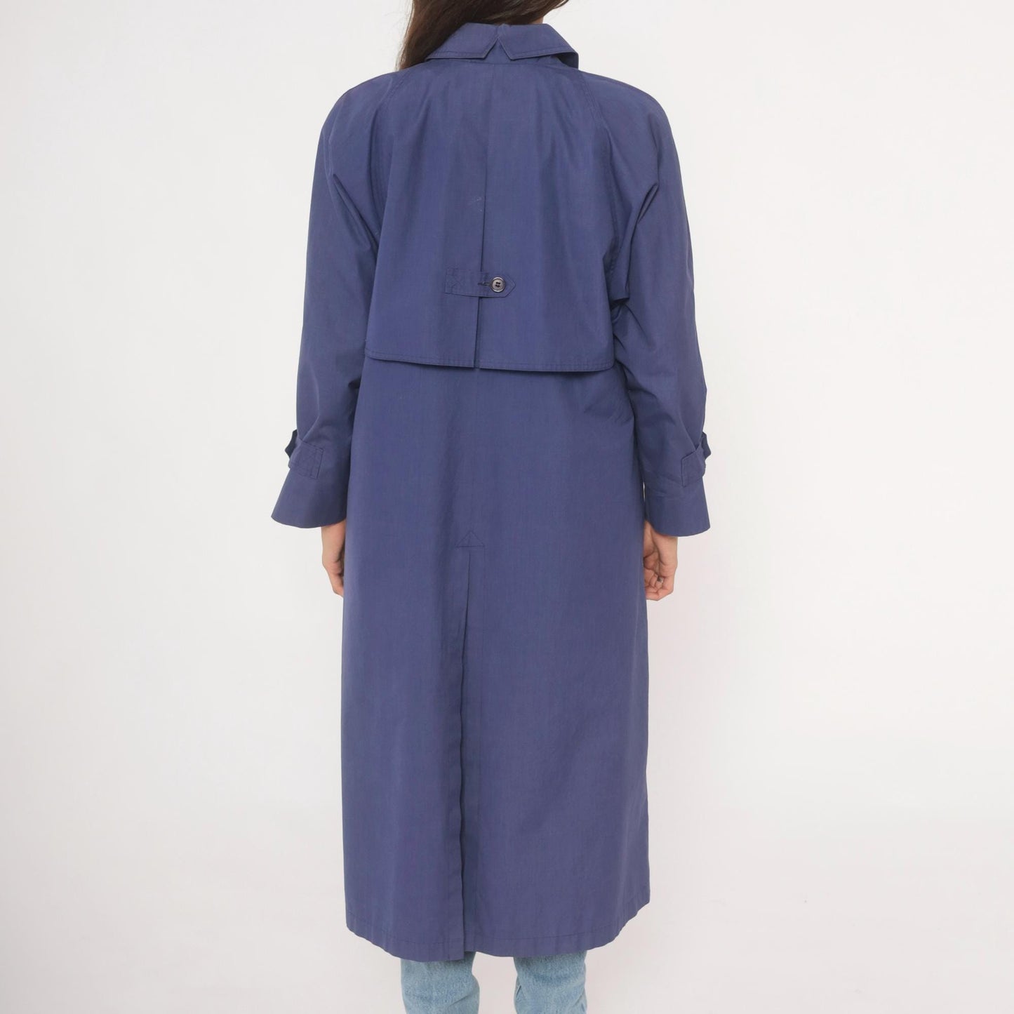 80s London Fog Periwinkle Trench Coat Cotton Midi Duster Medium M