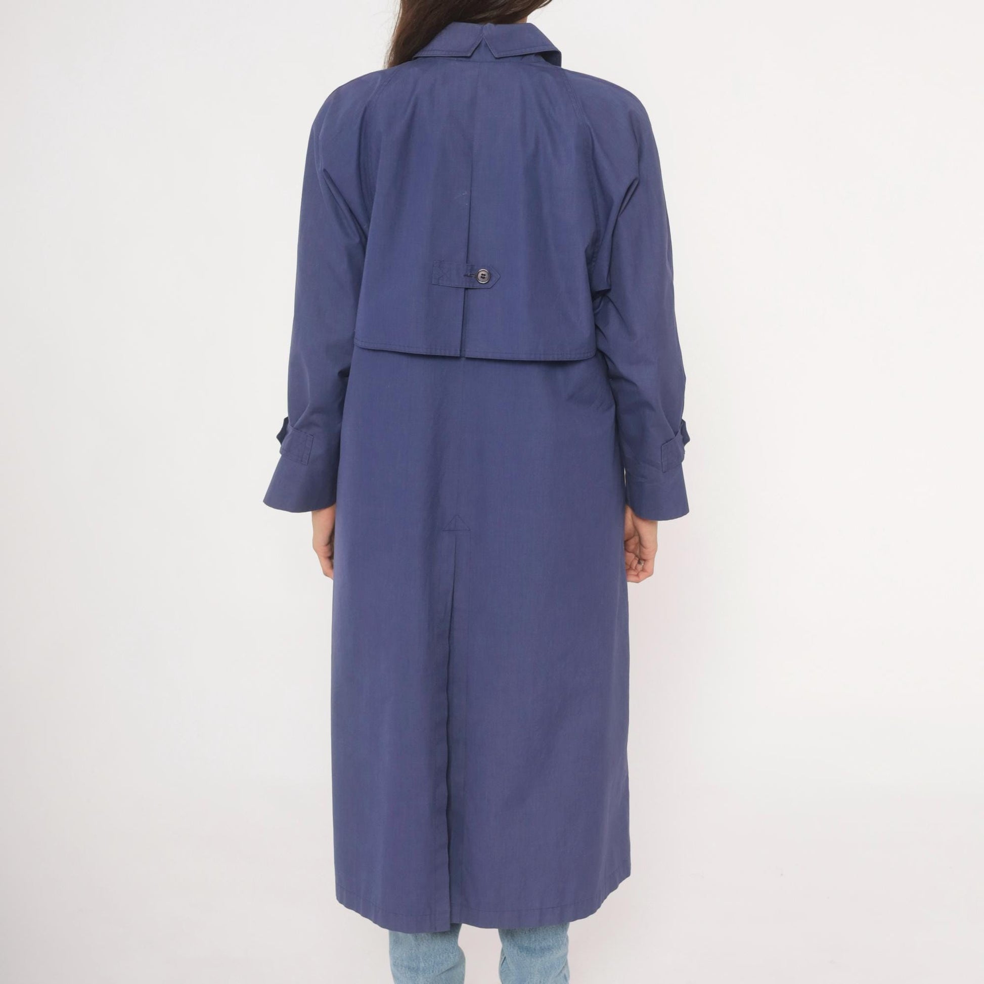 80s London Fog Periwinkle Trench Coat Cotton Midi Duster Medium M