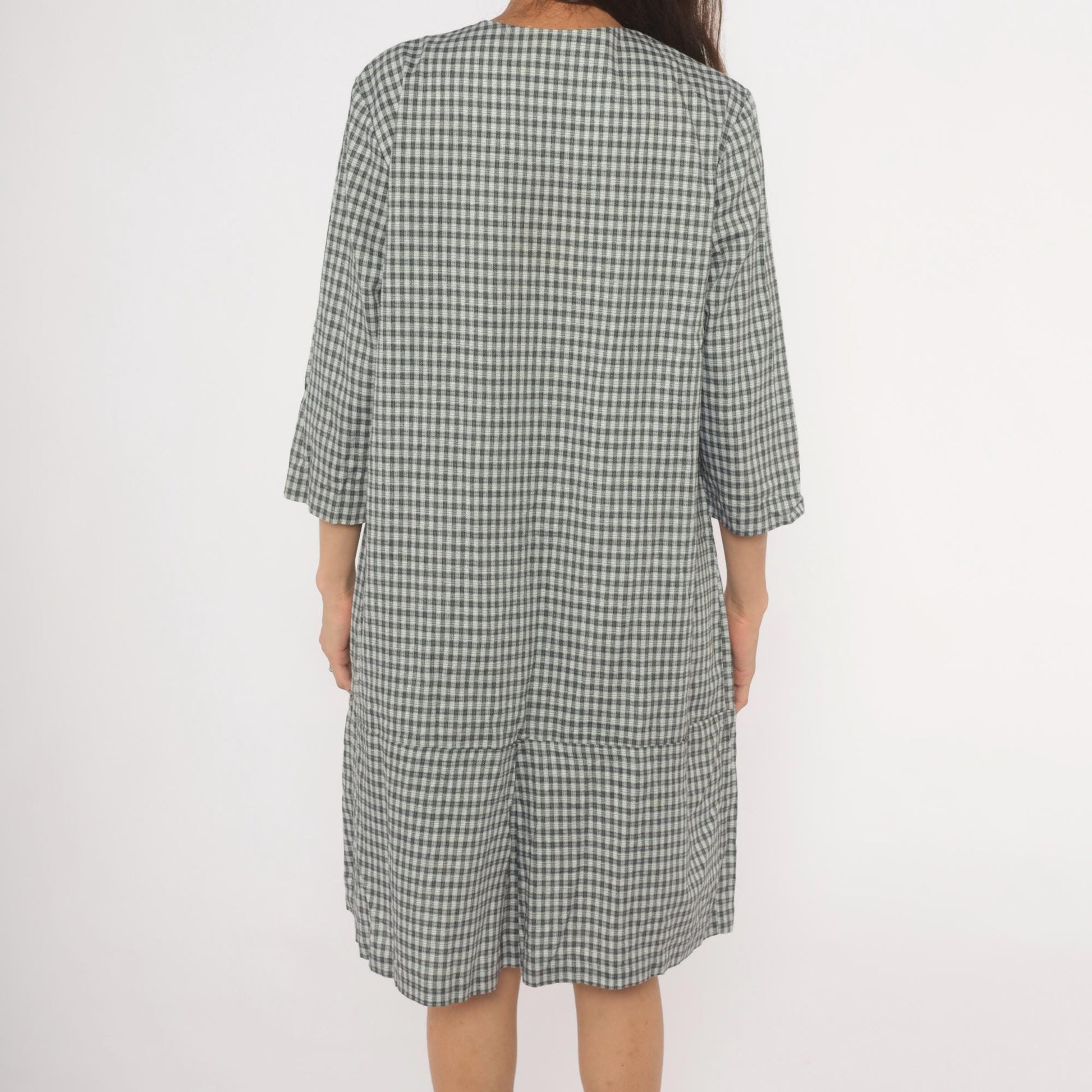 90s Be My Baby Black White Gingham Check Dress Square Neck Medium M