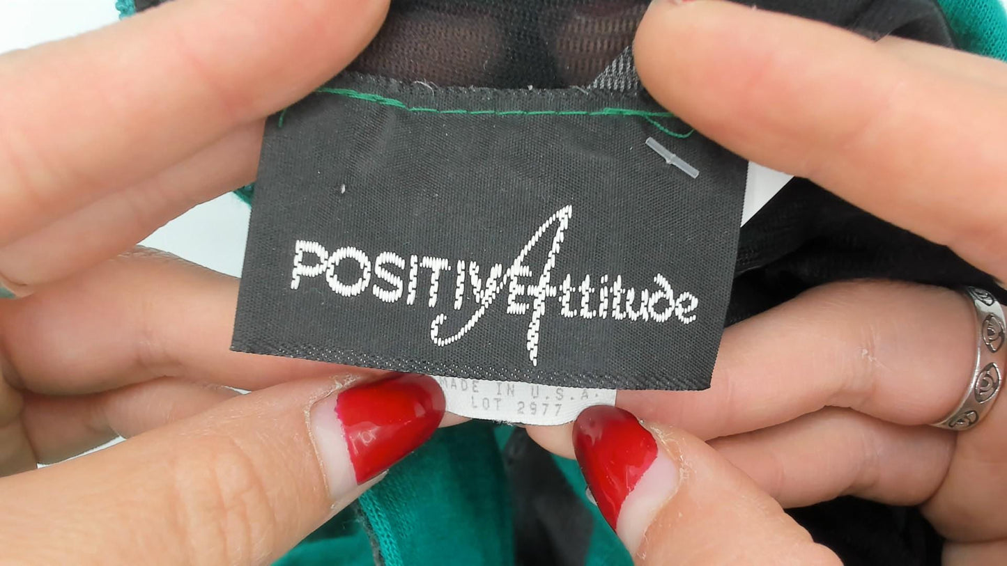 80s Positive Attitude Emerald Midi Dress Gold Buckle Belt Long Sleeve Large L