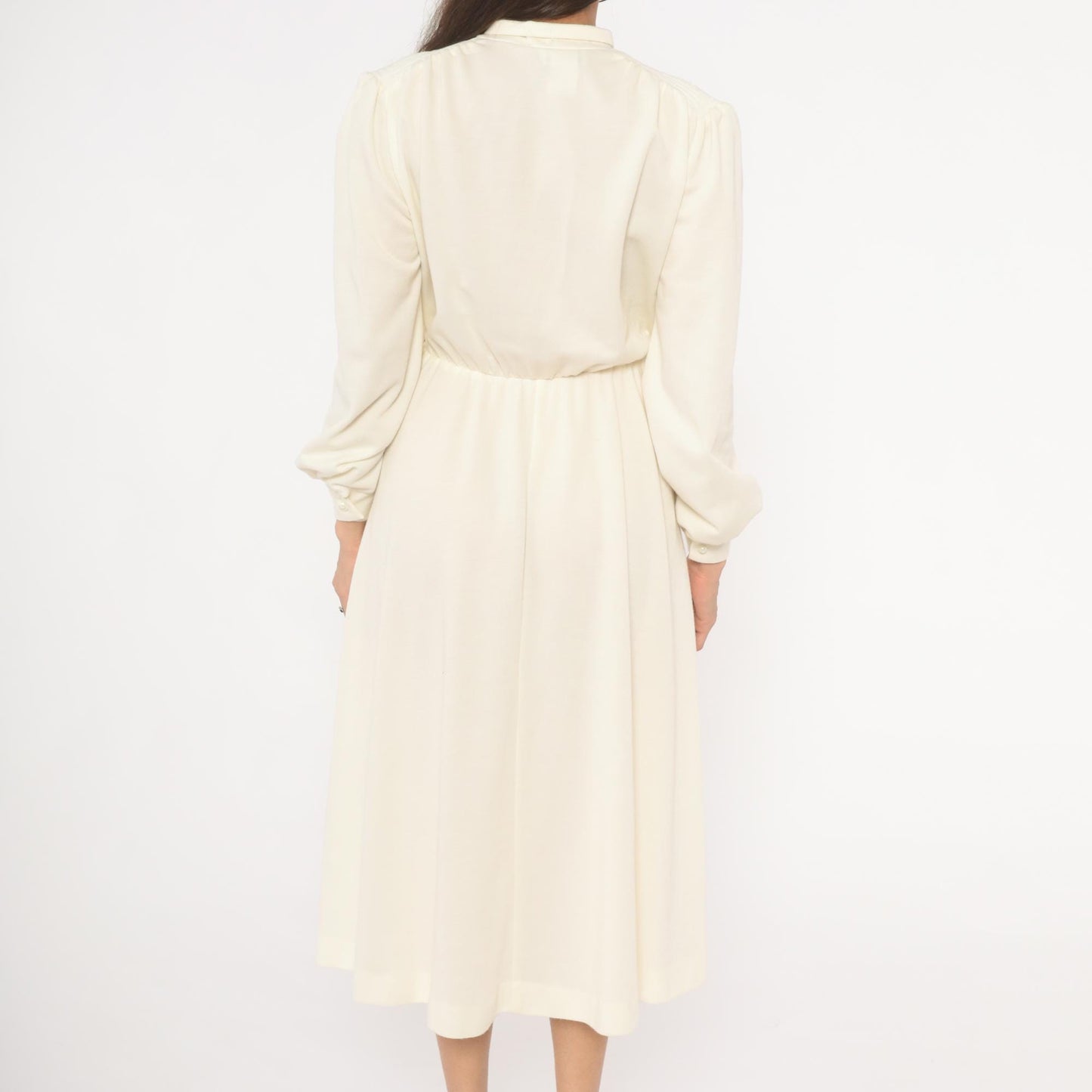 80s Sunshine Starshine Cream Puff Sleeve Midi Dress Pearl Buttons Wool Large L