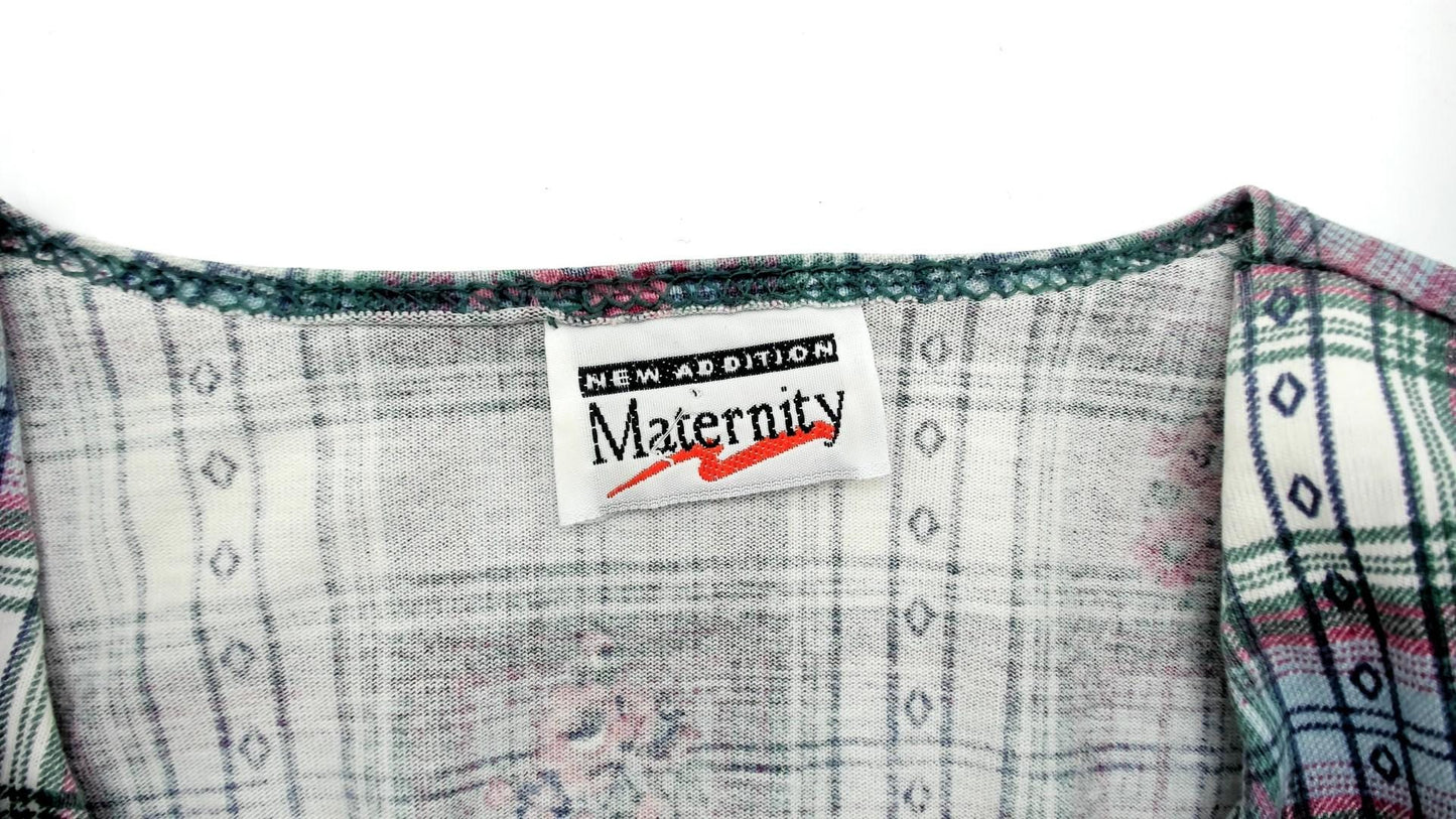 90s New Addition Maternity Floral Plaid Mini Dress Peter Pan Collar Pink Medium M