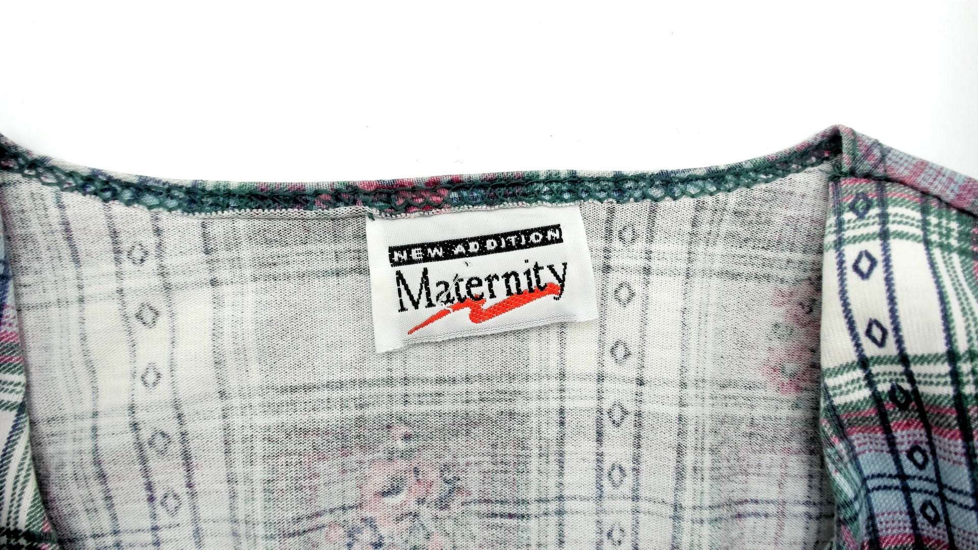 90s New Addition Maternity Floral Plaid Mini Dress Peter Pan Collar Pink Medium M