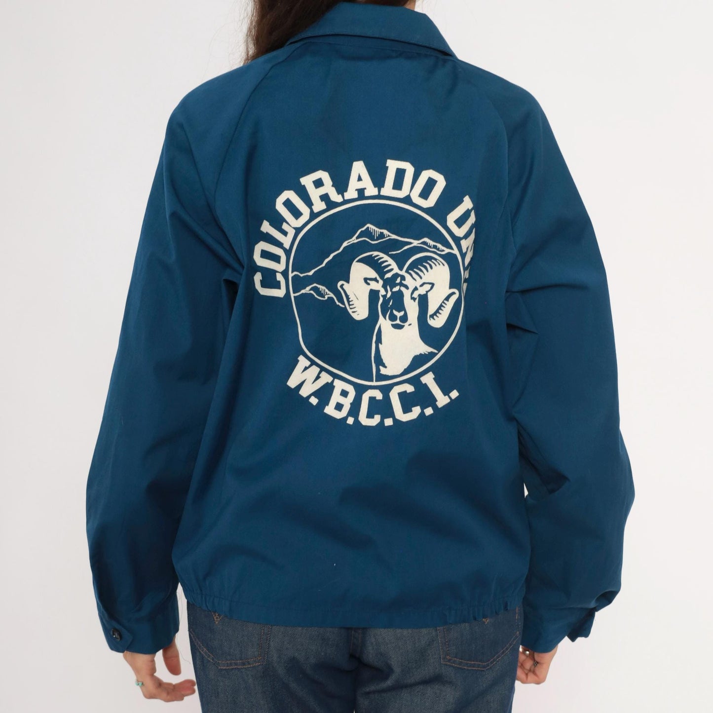 80s Sports Master Colorado Unit Windbreaker Navy Zip Jacket Bighorn Ram Medium
