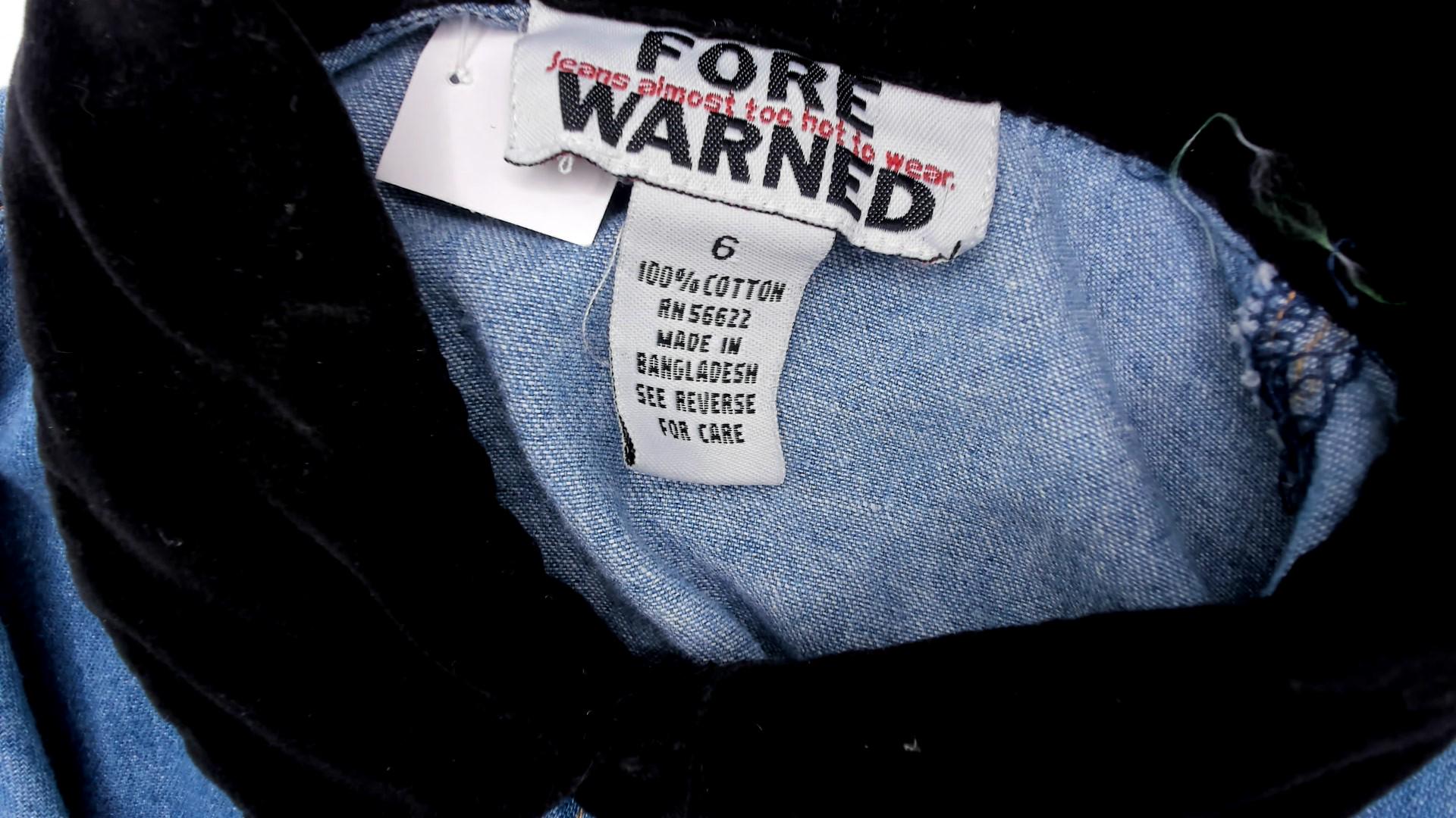 90s Forewarned Jeans Denim Babydoll Dress Black Velvet Collar Mini Small S
