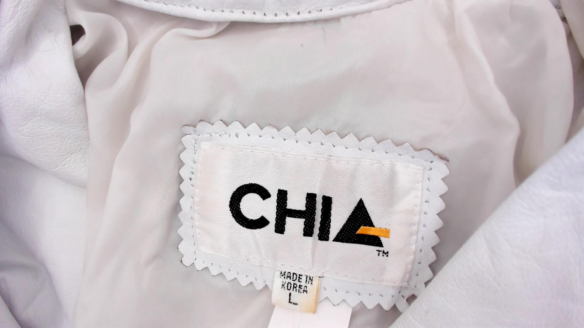 90s Chia Cropped Leather Jacket White Snap Front Batwing Sleeve Medium
