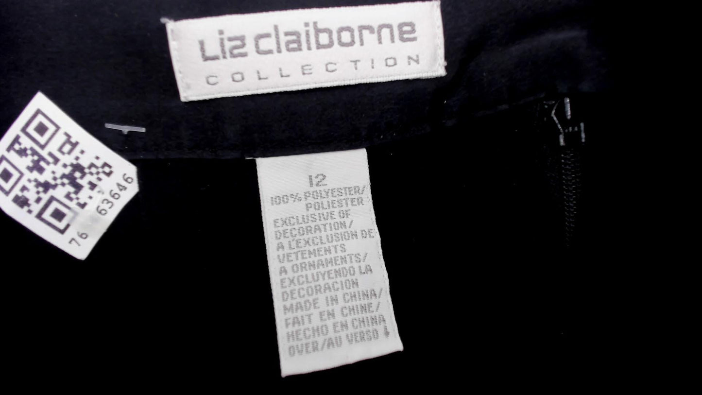 90s Liz Claiborne Black Pleated Knee Skirt A-Line Satin Waistband Large L