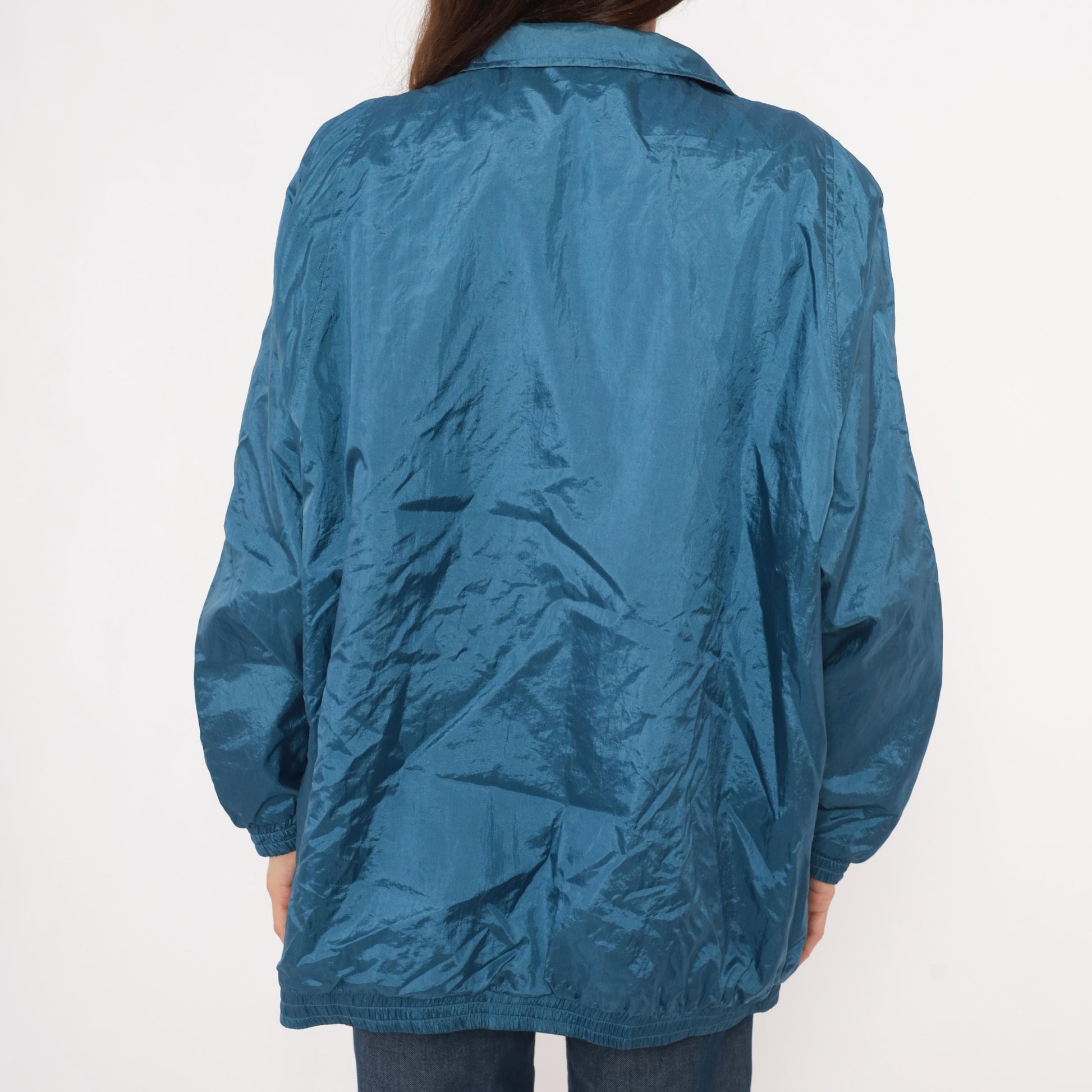 80s Tudor Court Windbreaker Jacket Steel Blue Nylon Coach Coat Large L