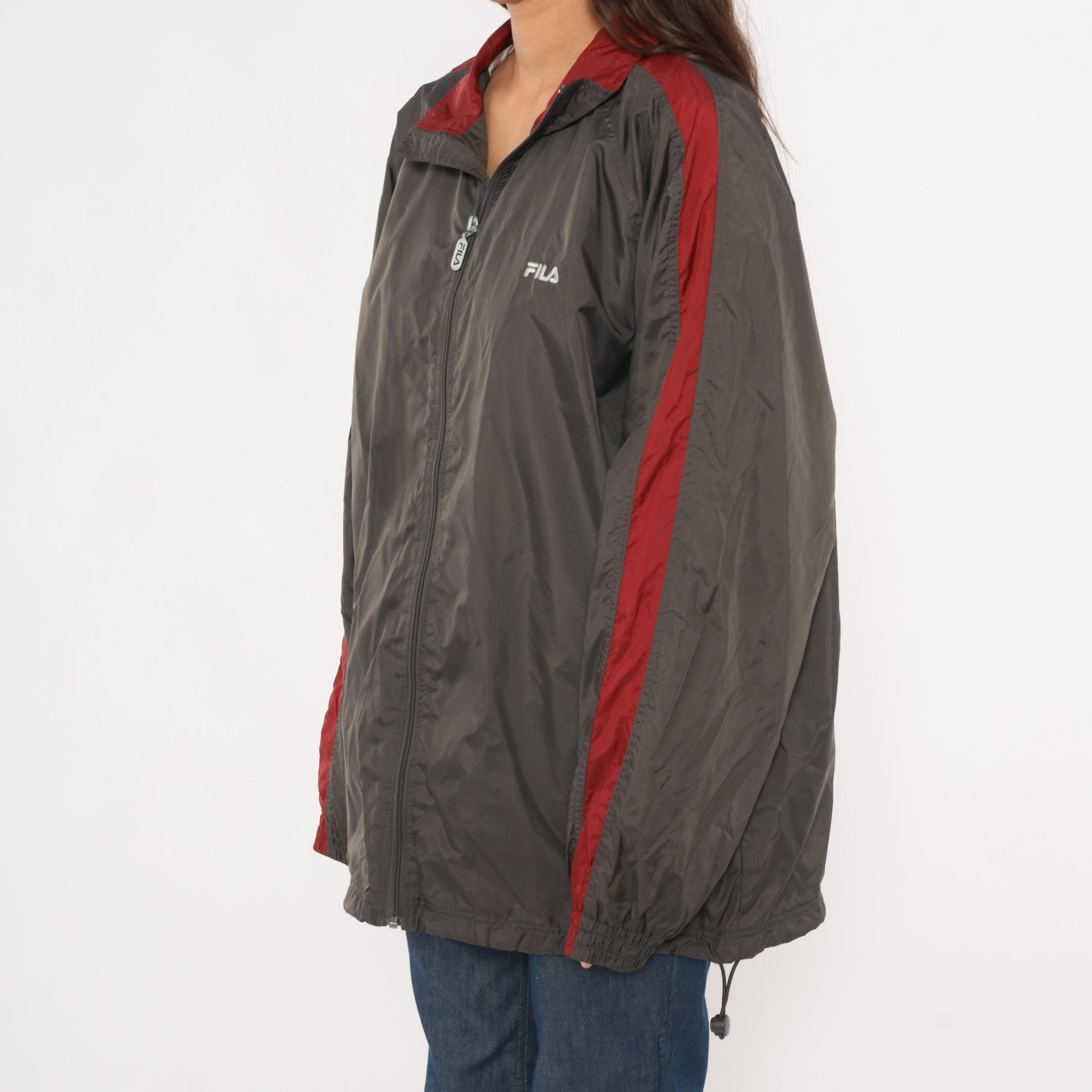 Y2K Fila Windbreaker Charcoal Grey Burgundy Colorblock Track Jacket Large L