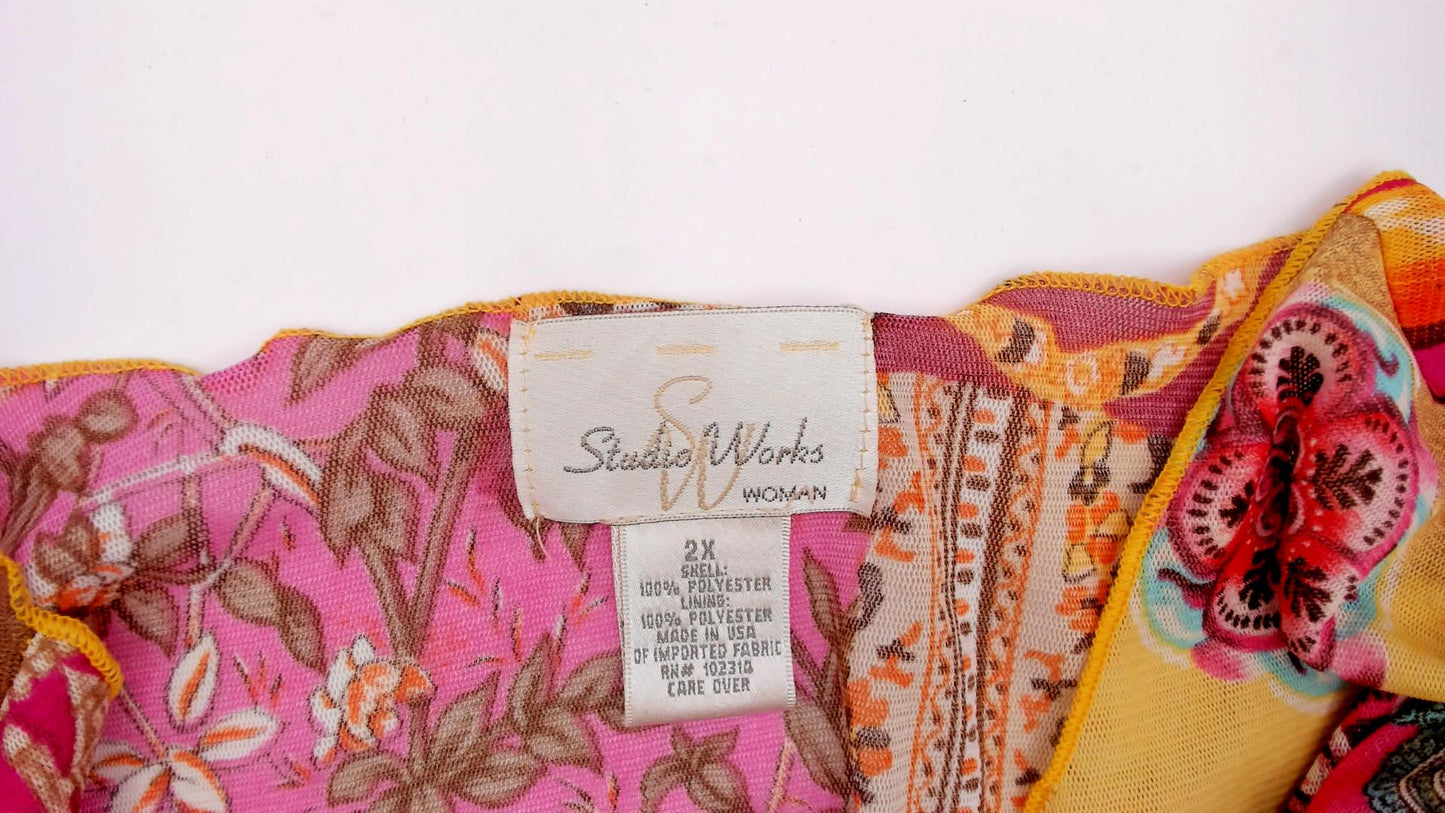 Y2K Studio Works Patchwork Blouse Paisley Floral Asymmetric Plus Size XXL