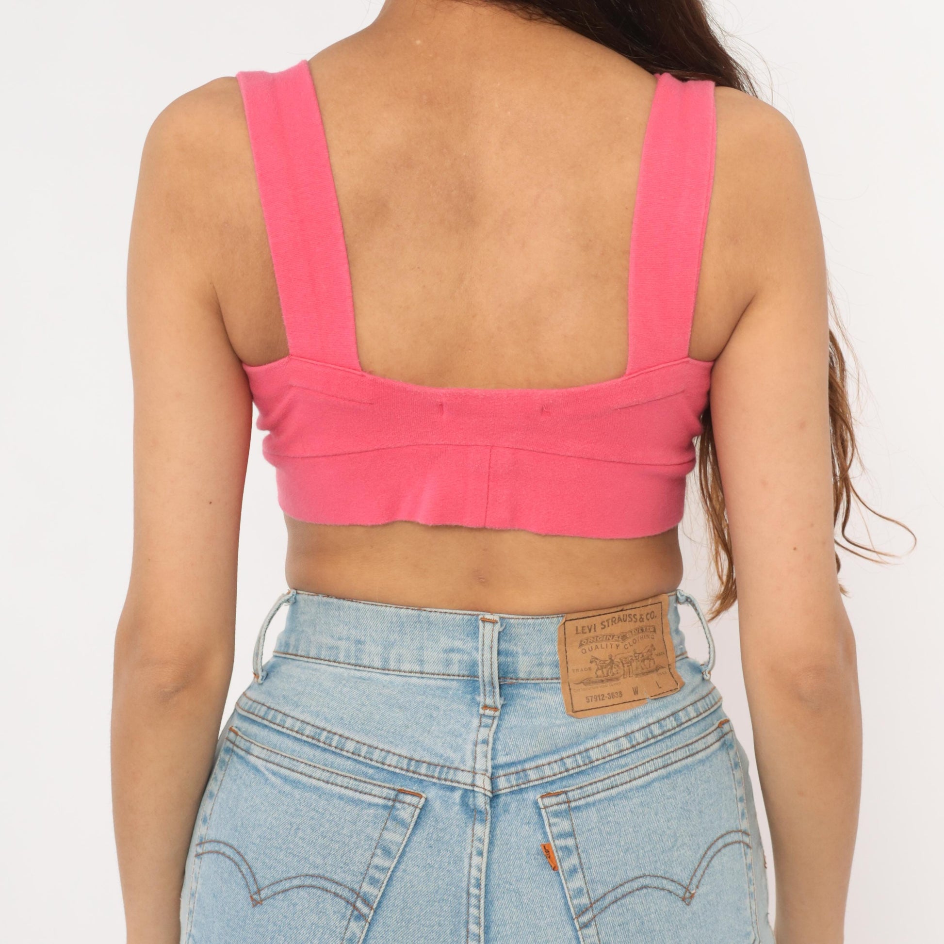 90s Express Tricot Hot Pink Crop Top Sweetheart Neckline Small S