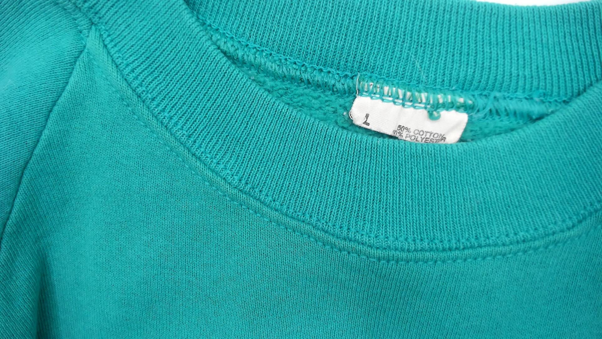 90s Vermont Autumn Village Teal Crewneck Sweatshirt Cotton Graphic Large L