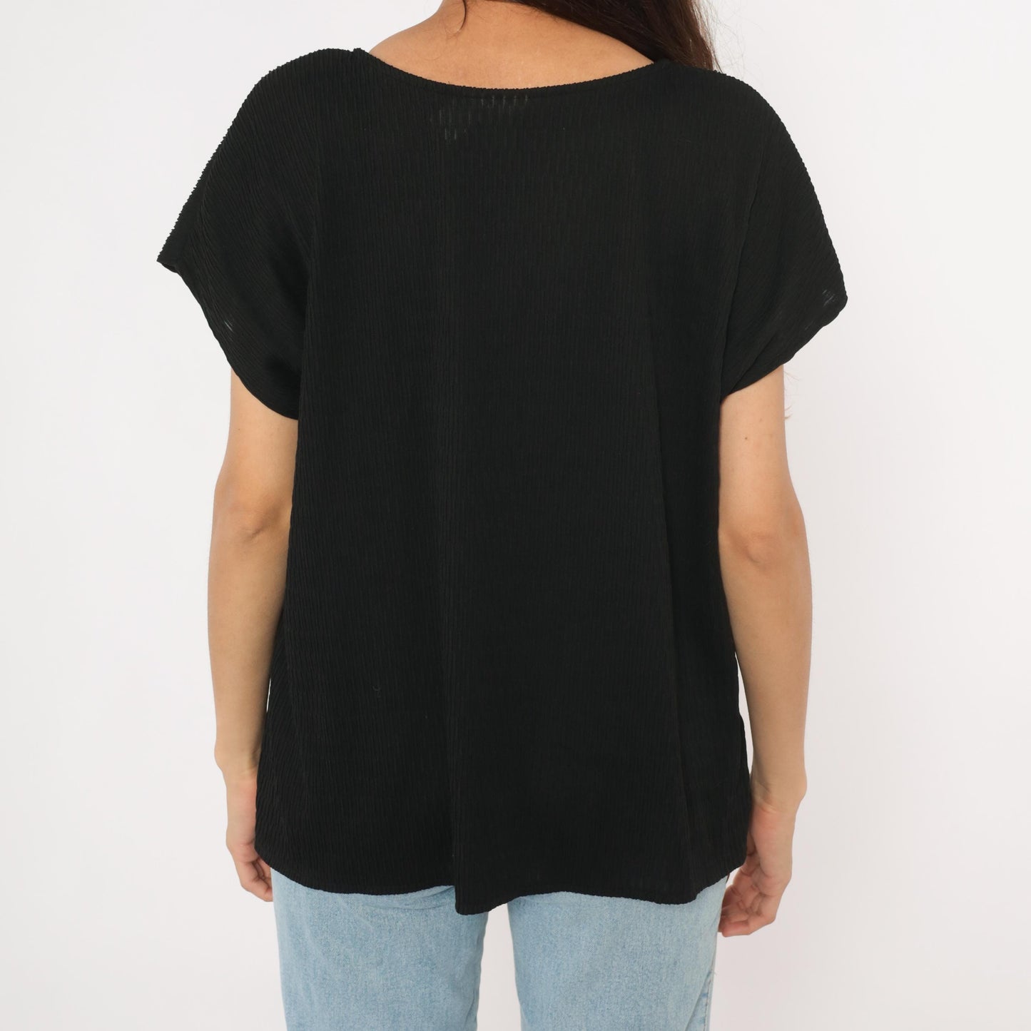 90s Copy Cats Black Lace Neckline Blouse Dolman Sleeve Tunic Extra Large XXL