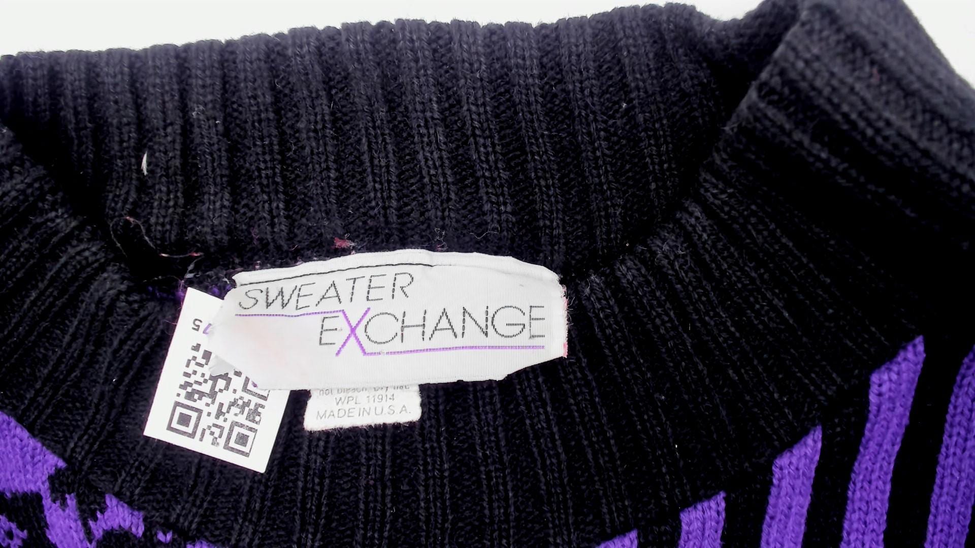 90s Sweater Exchange Purple Mock Neck Knit Patchwork Jacquard Large
