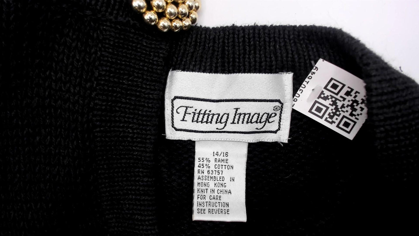 90s Fitting Image Black Cardigan Gold Beaded Medallion Embroidery Extra Large XL
