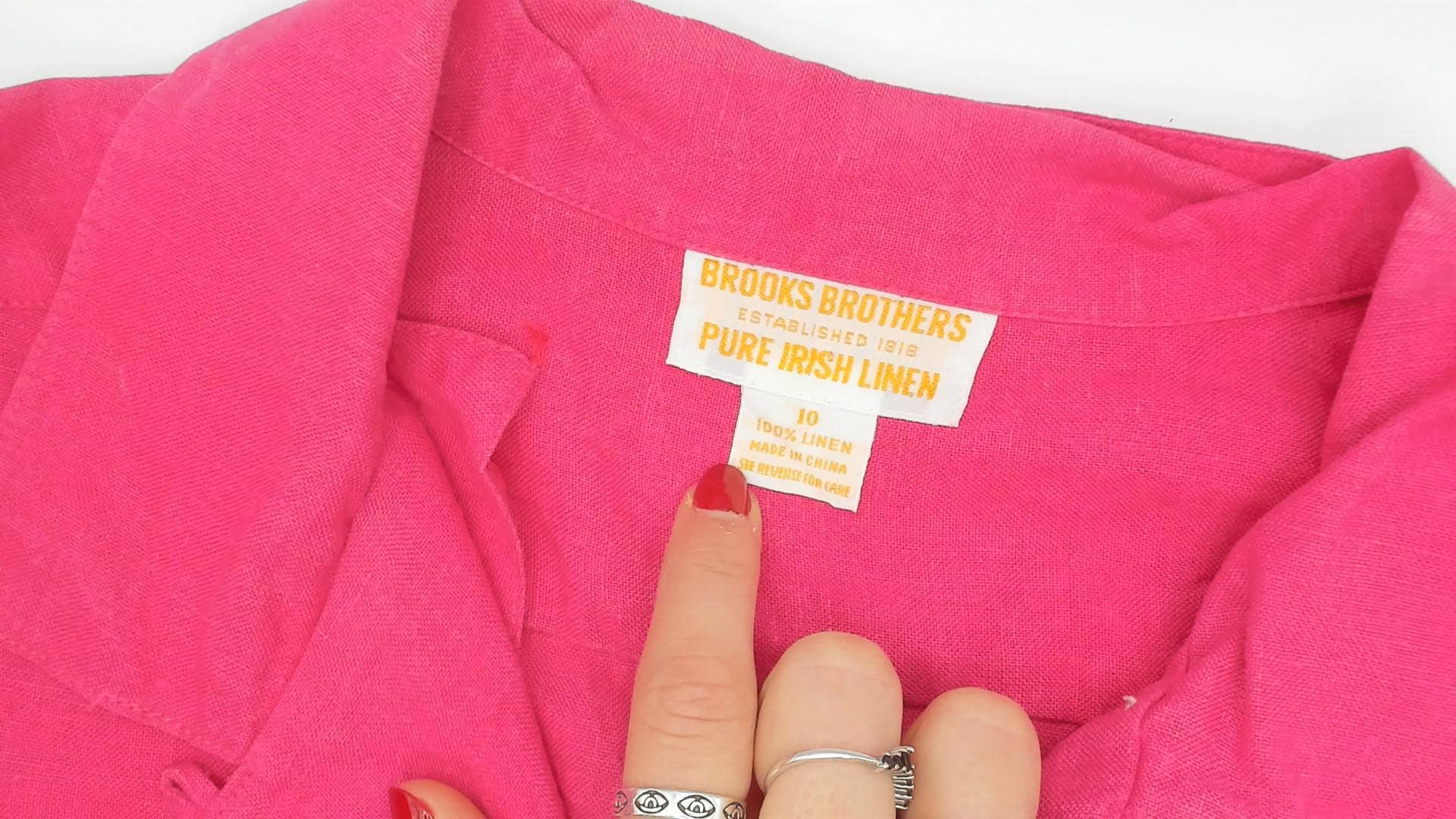 80s Brooks Brothers Fuchsia Linen Camp Collar Shirt Button Front Medium M