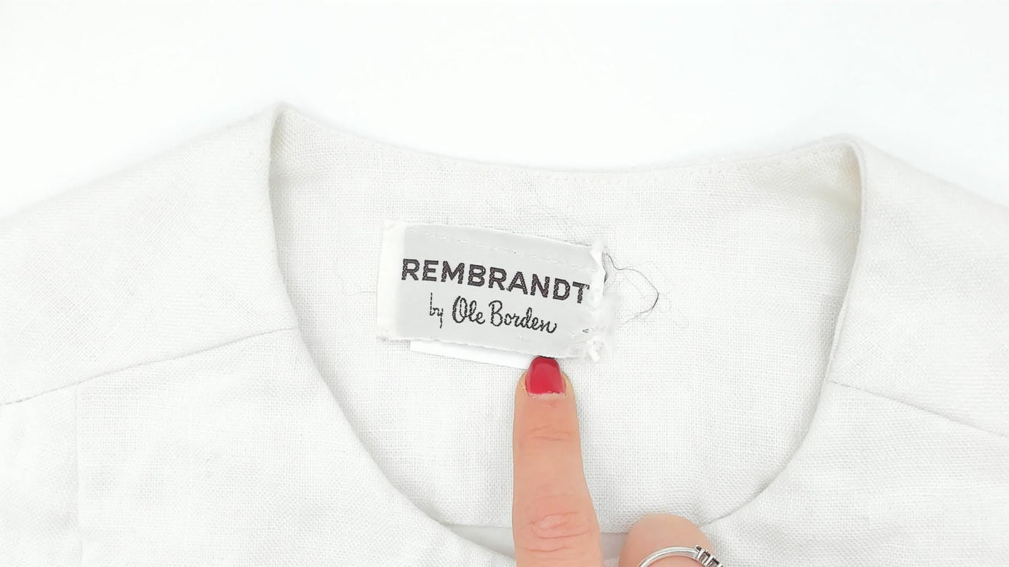 60s Rembrandt Linen Vest White Button Front Sleeveless Crop Top Extra Small XS