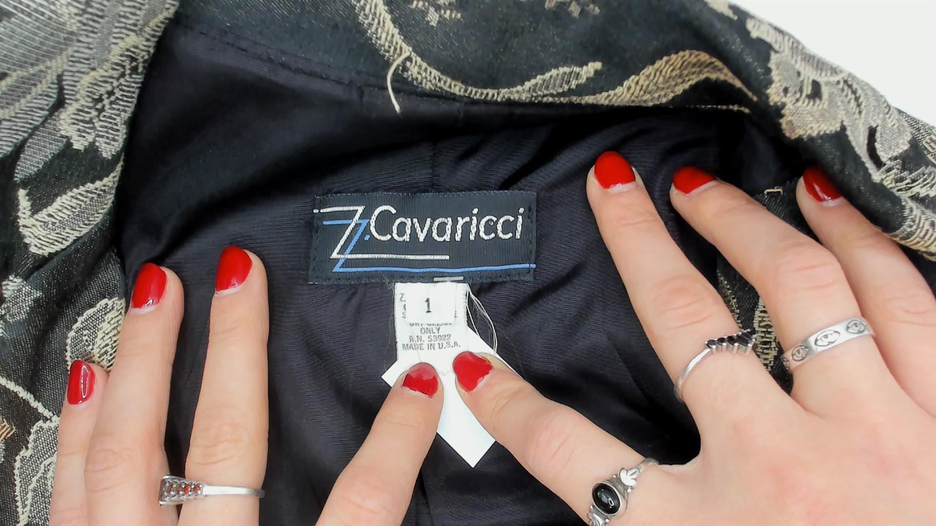90s Z Cavaricci Floral Jacquard Blazer Black Tapestry Cotton Medium M
