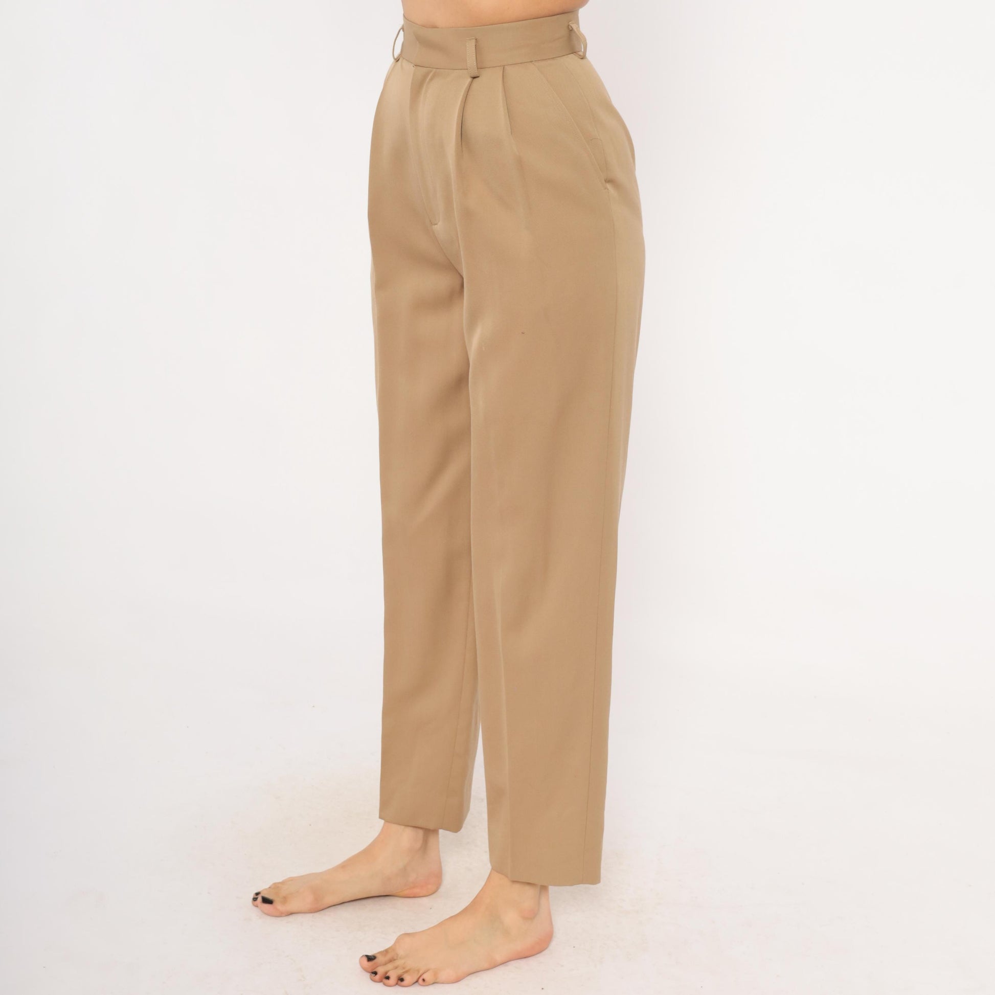 80s Classiques Entier Wool Trousers Tan Pleated High Waist Tapered Extra Small