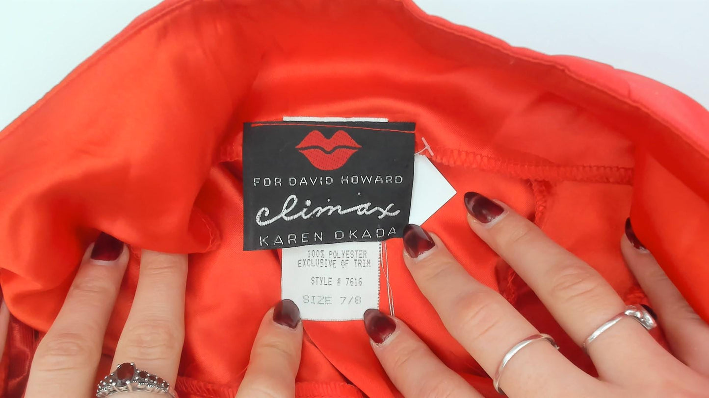 90s Climax Karen Okada Red Satin Corset Top Peplum Sweetheart Neckline XS