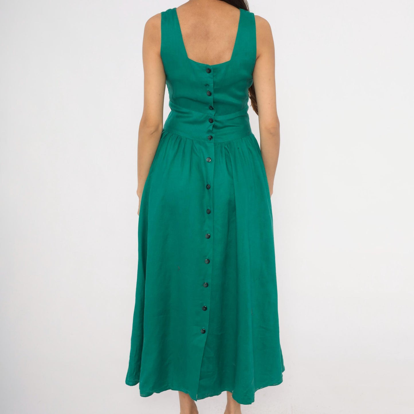80s Kenar 2 Teal Linen Midi Dress Surplice V-Neck Sleeveless Small S