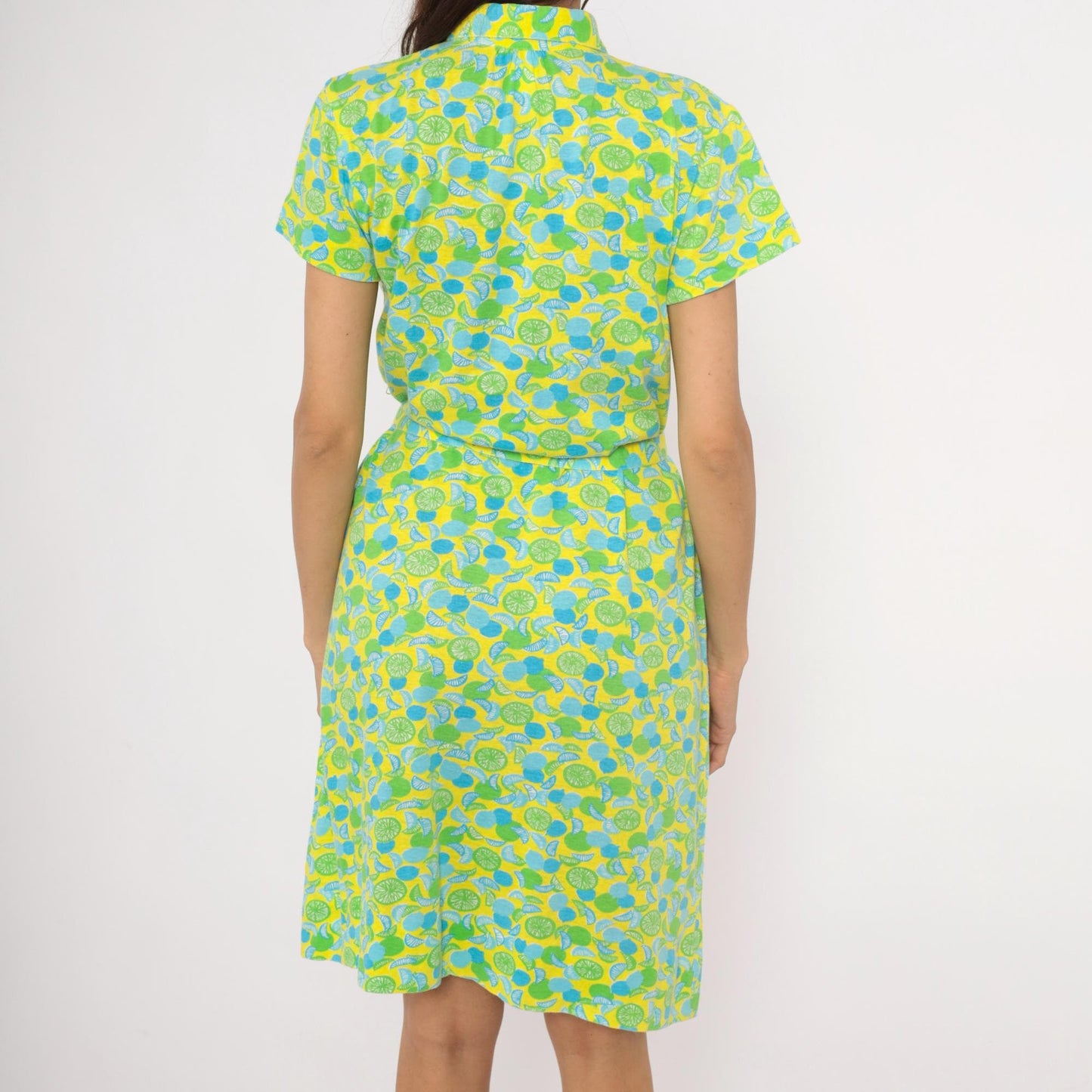 The Lilly Citrus Print Shirtdress Yellow Green Blue Knee-Length Cotton Medium