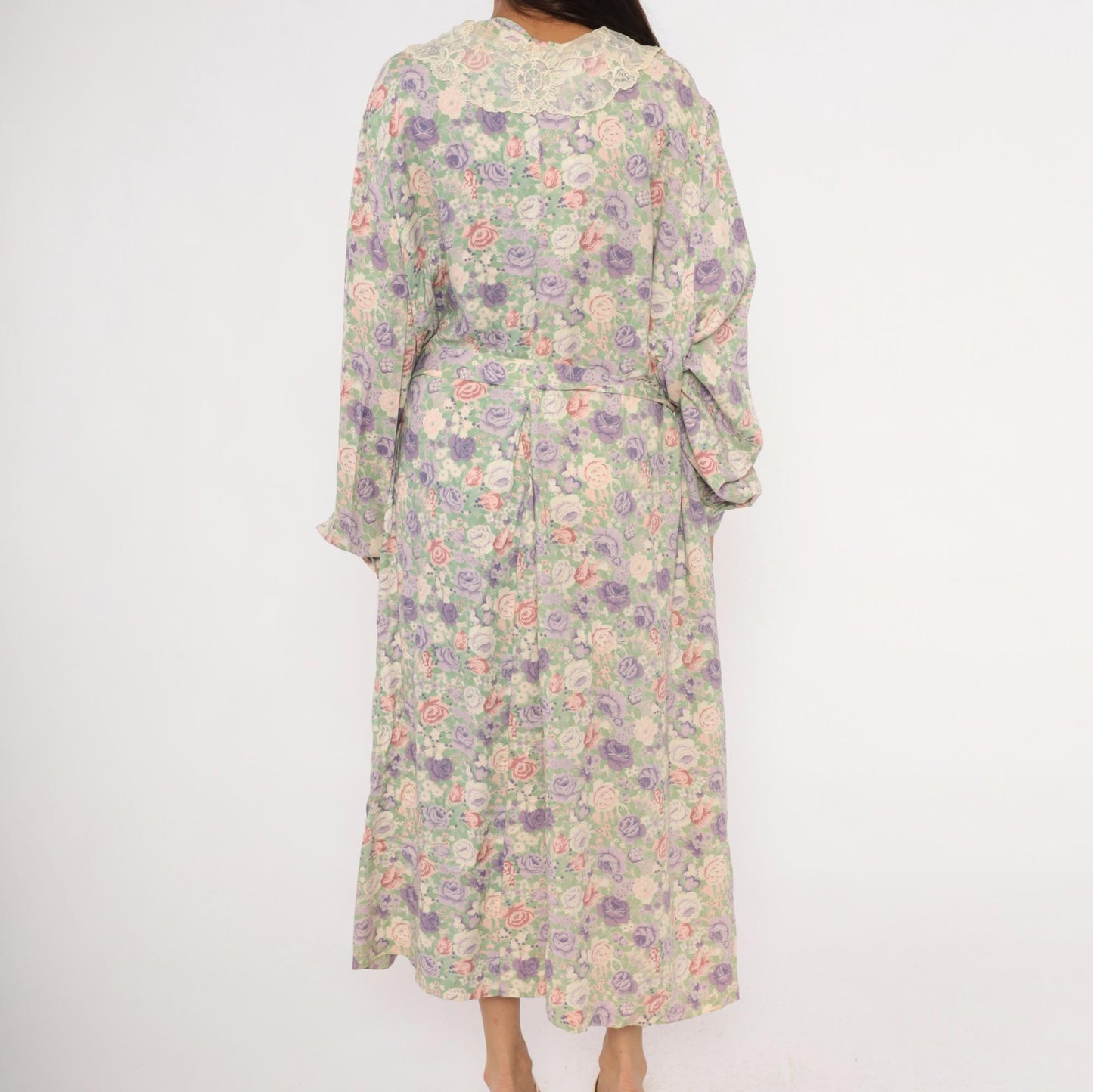 90s J Jill Floral Maxi Dress Lace Peter Pan Collar Plus Size XXL