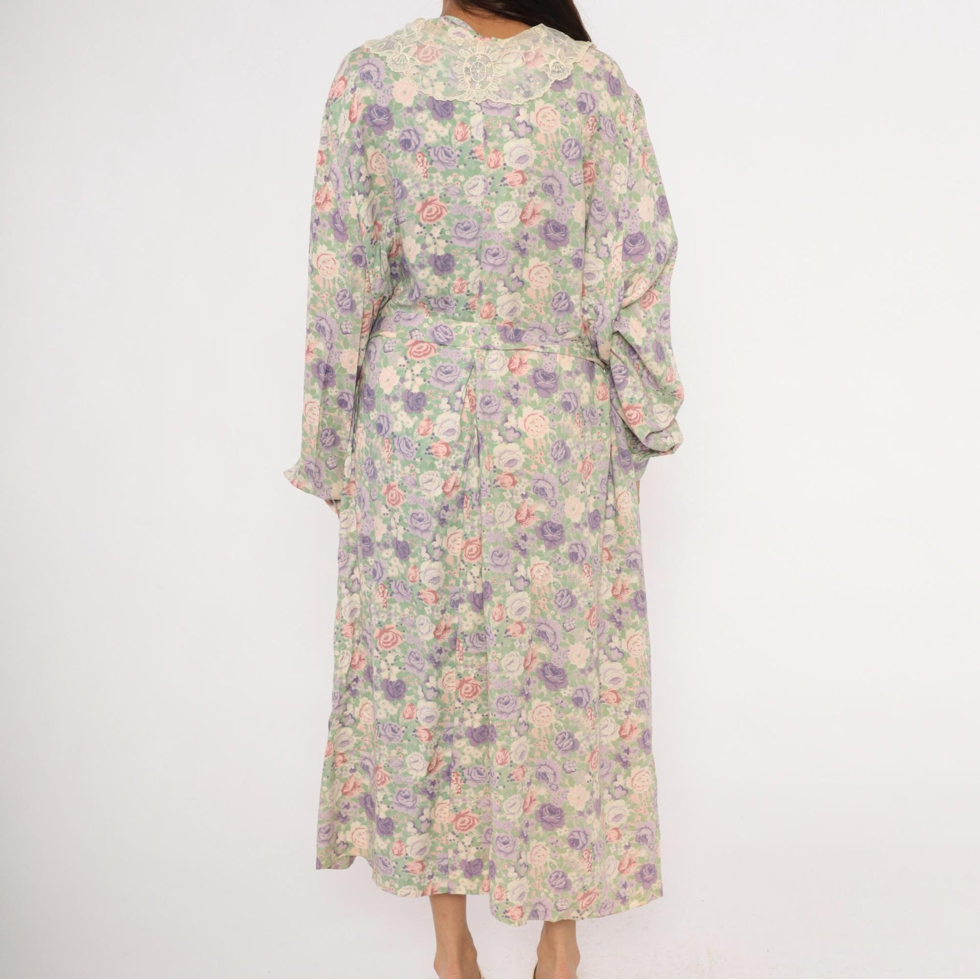 90s J Jill Floral Maxi Dress Lace Peter Pan Collar Plus Size XXL