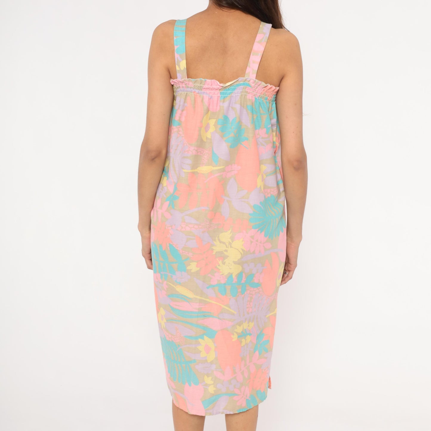 80s Tropical Floral Giraffe Sundress Pastel Coral Lavender Shift Small M