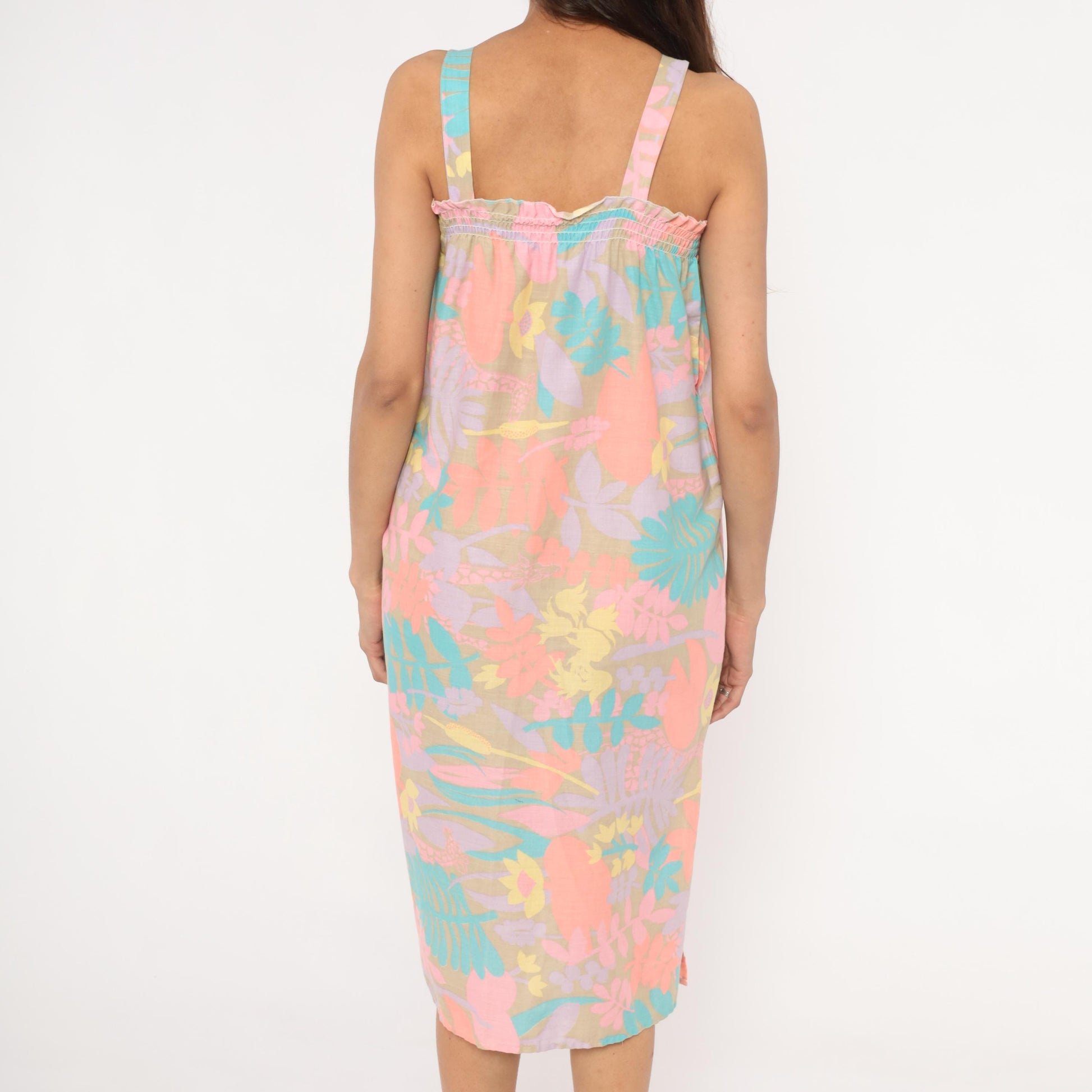 80s Tropical Floral Giraffe Sundress Pastel Coral Lavender Shift Small M