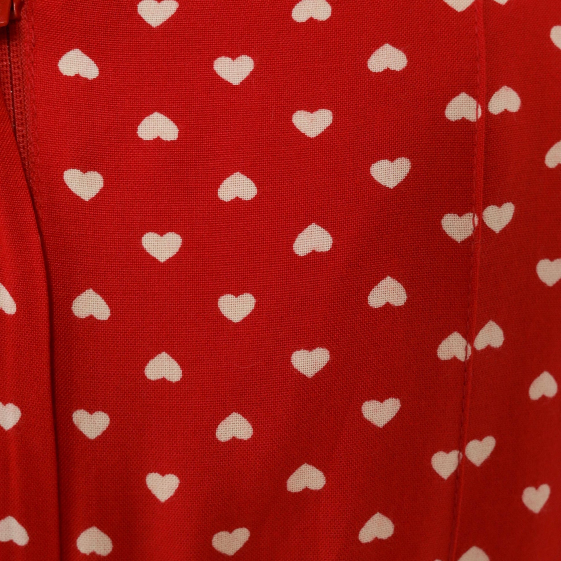 80s Sarah Elizabeth Red Heart Print Midi Dress Button Front Scoop Neck Medium M