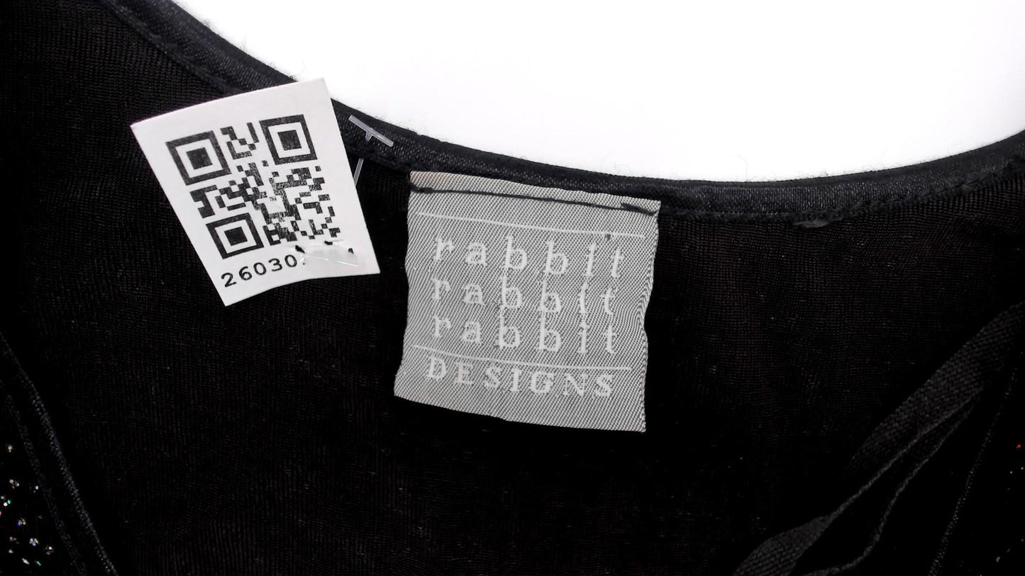 90s Rabbit Designs Black Glitter Maxi Dress Scoop Neck Empire Waist Medium M