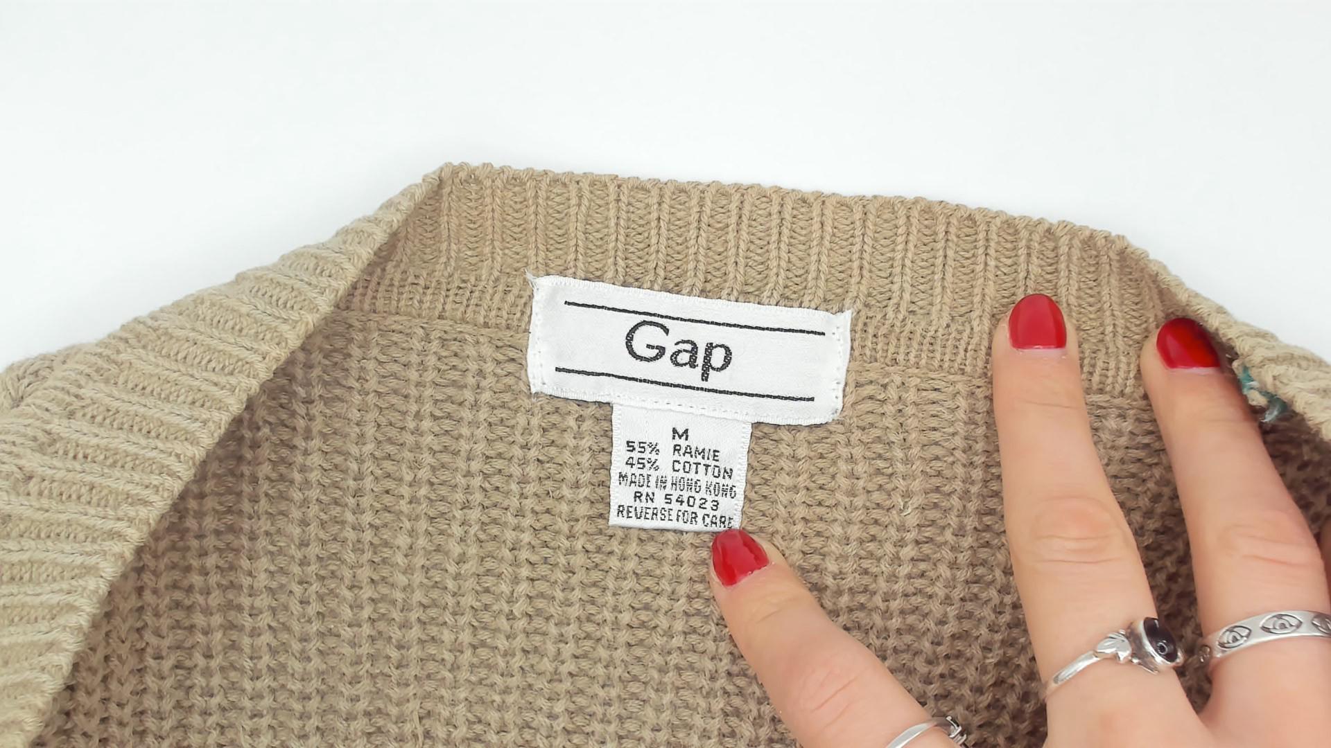 90s GAP Striped Cardigan Tan Red Ribbed Knit Open Front Medium M